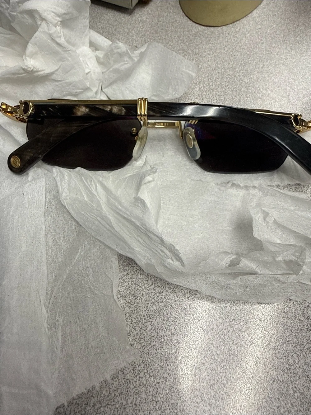 Cartier Gold Bridge Black Lens Rimless Sunglasses